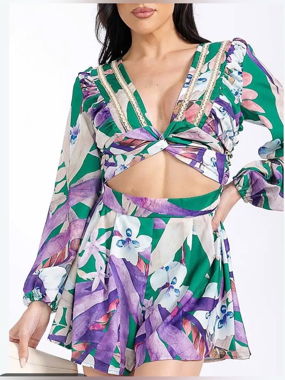 Floral Cutout long sleeve Romper NWT